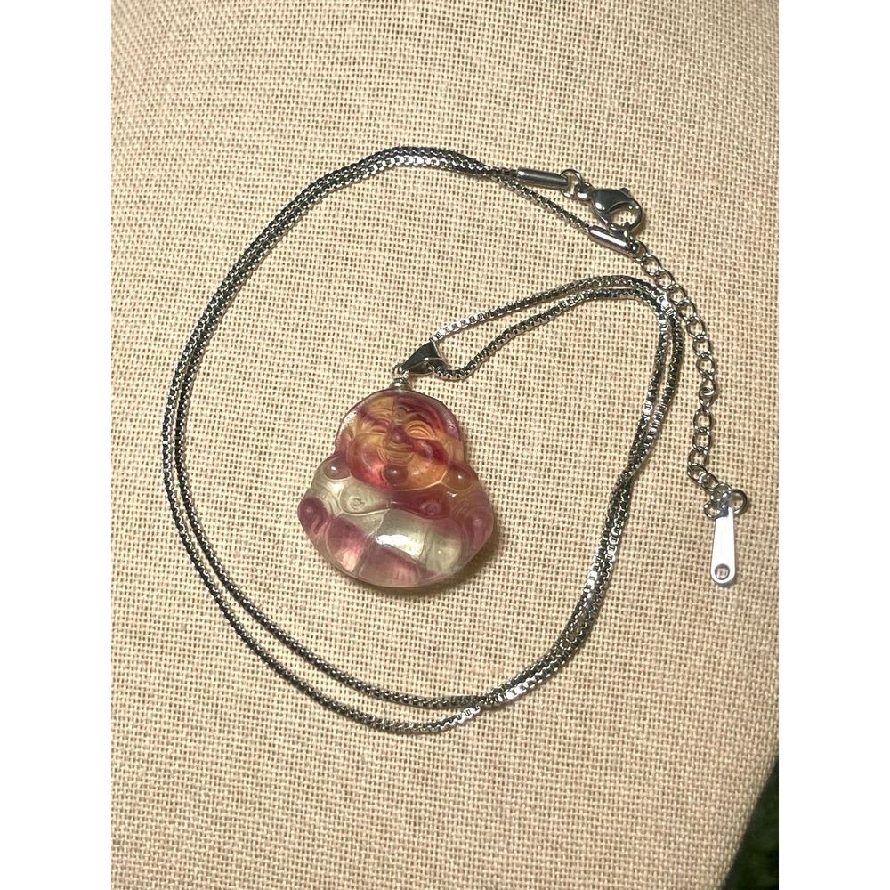 Laughing Buddha Candy Fluorite Pendant